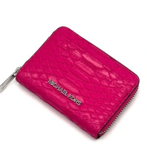 Michael Kors Medium ZA Card Case Wallet Snakeskin Electric Pink Multi